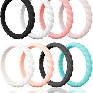 Egnaro Silicone Wedding Ring for Women,Thin and Stackble Braided Rubber Ring